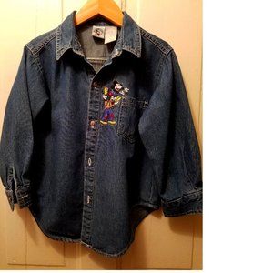 Vintage NEW Mickey & Goofy Blue Denim Shirt Boys Size 6 Long Sleeved